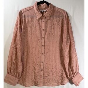 Chicos Blouse Women 2 US 12 Pink Textured Button Front Lyocell Blend Crinkle